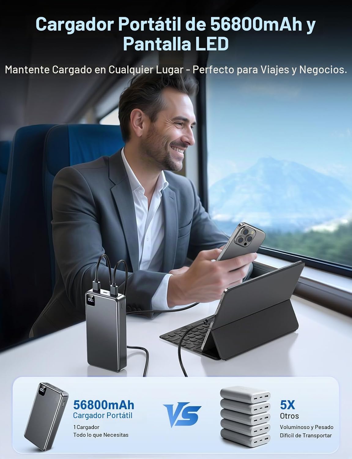 Cargador portátil 56800mAh, 22.5W Banco de carga rápida del poder c...