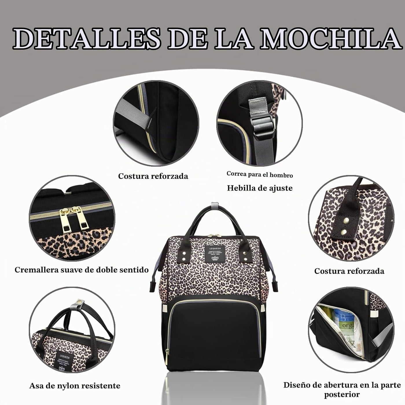 Armbq Bolsa de pañales con estampado de leopardo, mochila multifunc...
