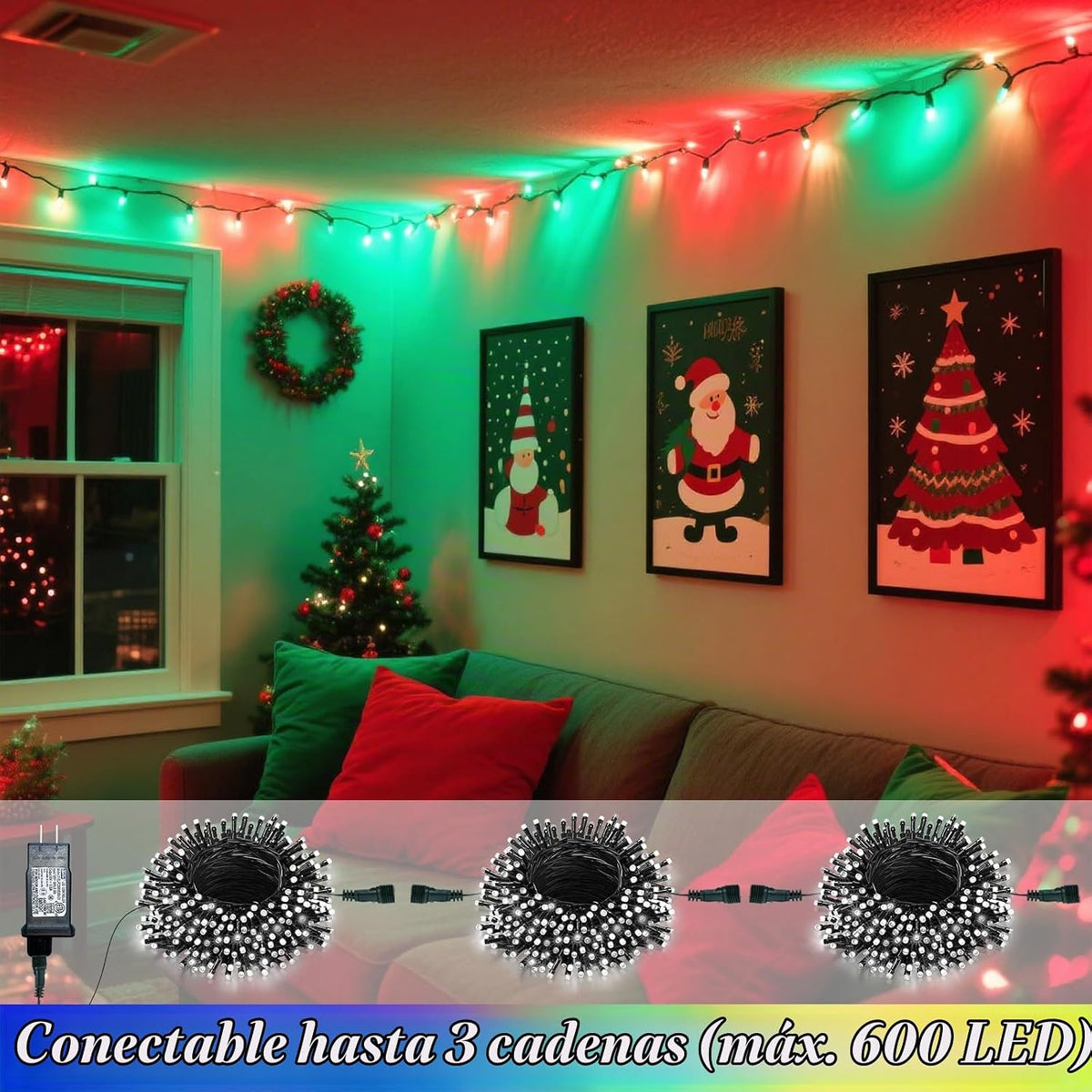 200 luces LED de Navidad que cambian de color, 35 colores de 66 pie...