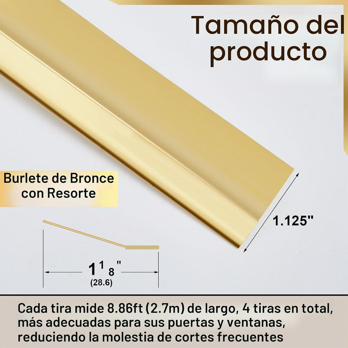 Zonon Burlete de metal de latón de 1-1\/8 pulgadas de ancho x 35.43...