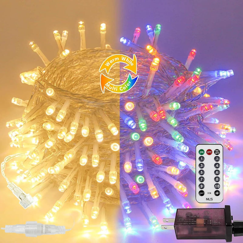 Guirnalda de 100 luces LED conectables con control remoto, blanco c...
