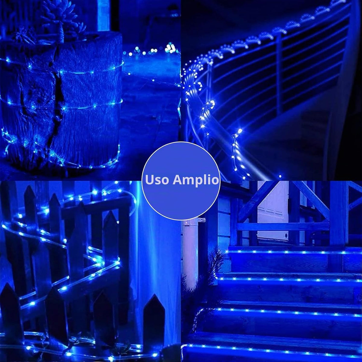 QITONG Guirnalda de luces solares azules, tira de 200 luces LED de...