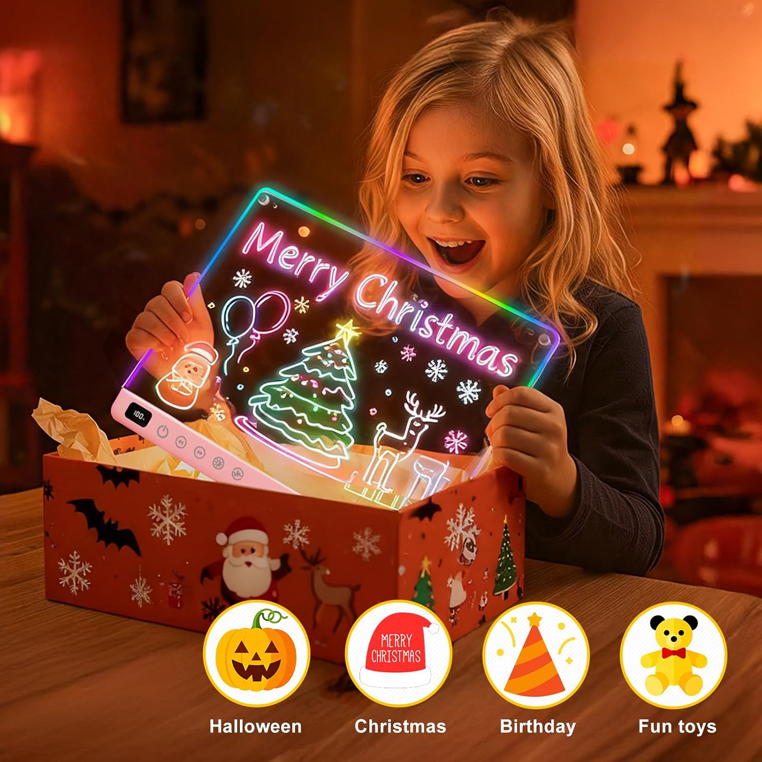 Lumiboard Tablero de dibujo LED con 13 efectos de luz, tablero de n...
