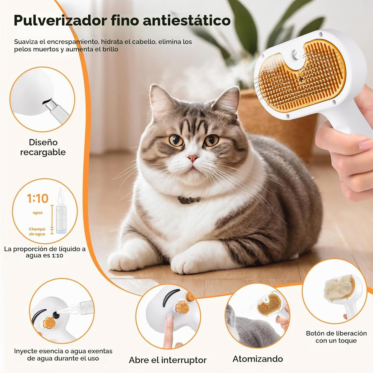 Cepillo de vapor para mascotas para perros y gatos, suministros de...