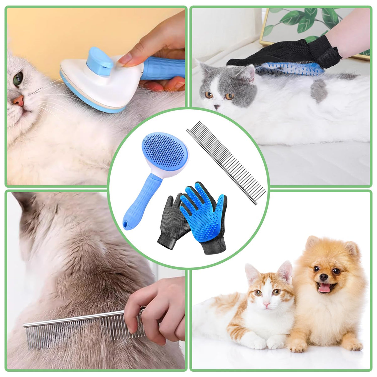 FOR-HI Cepillo para perros y gatos, kit de aseo para mascotas, 4 pi...