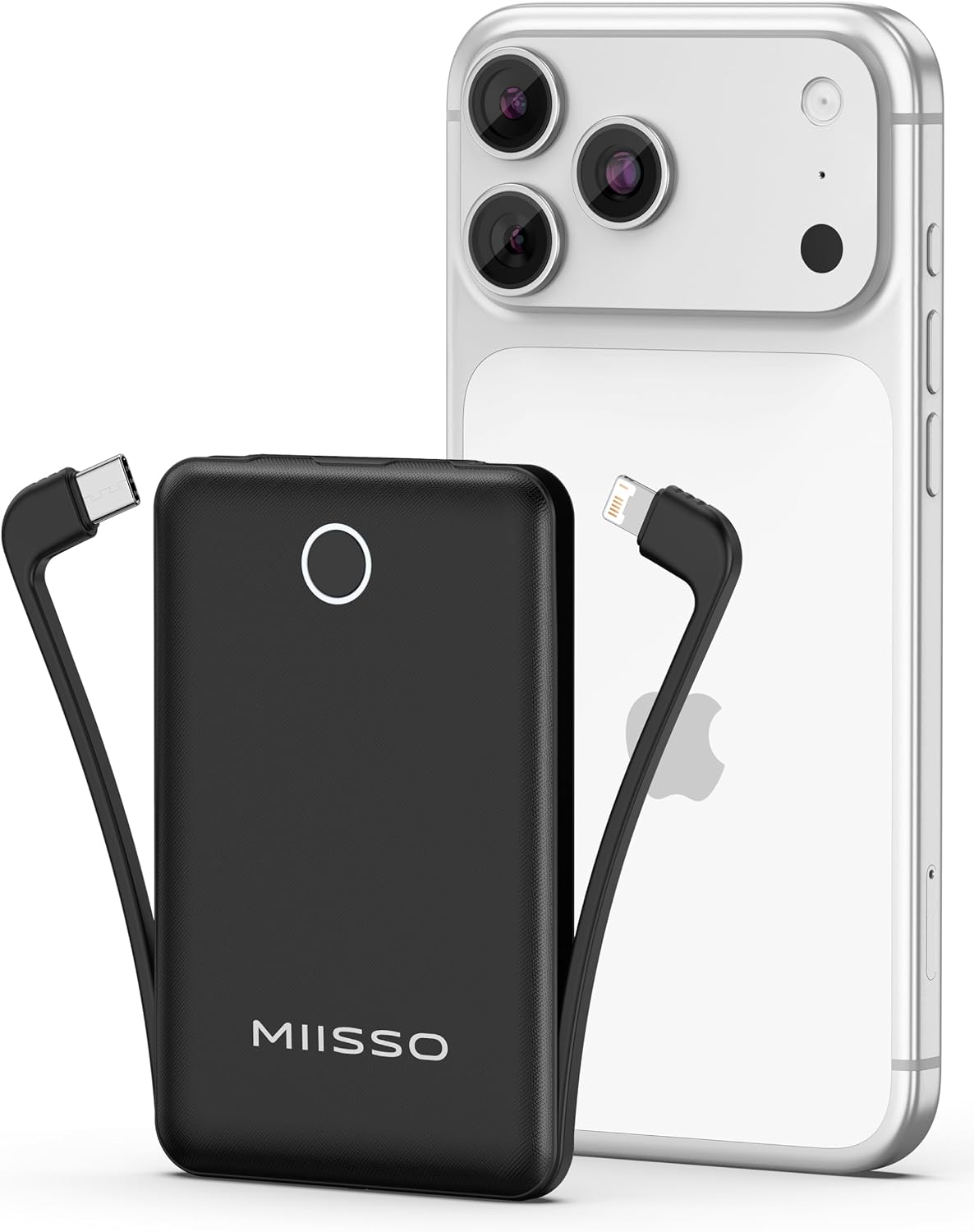 miisso 10000mAh - Cargador portátil con cable integrado, color negr...