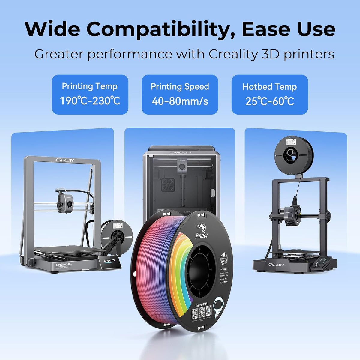 Creality Filamento de impresora 3D PLA+, arco iris, paquete de 4, 8...