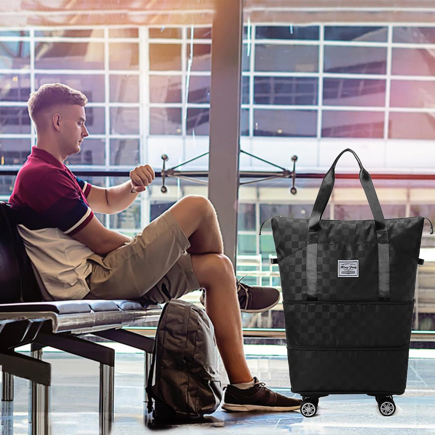 Maletas tipo bolsa de viaje plegables expandibles, ruedas giratoria...