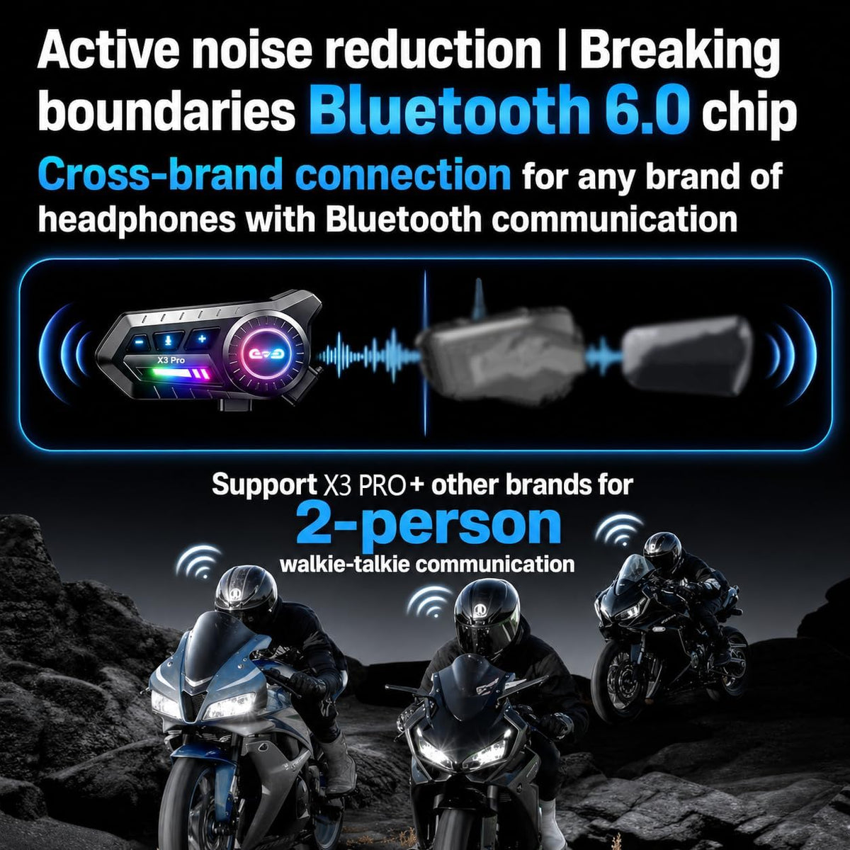 PUSABIYOU Casco inalámbrico de intercomunicación Bluetooth para mot...