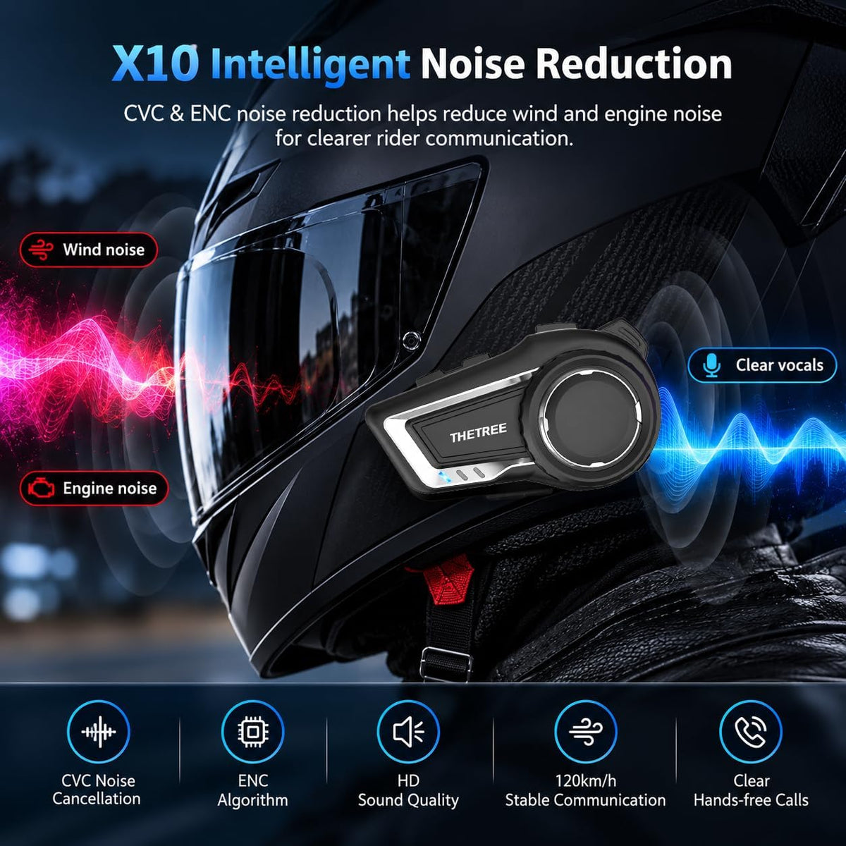 THETREE Intercomunicador de motocicleta de malla X10 BT 5.4 Qualcom...