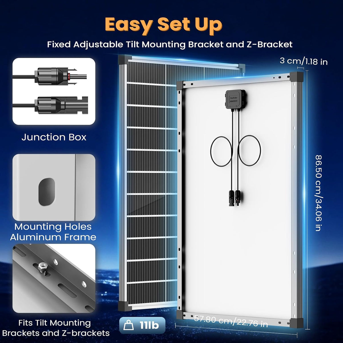 EtnalSolar Panel solar de 100W 12V 16BB tipo N, 25.6% de alta efici...