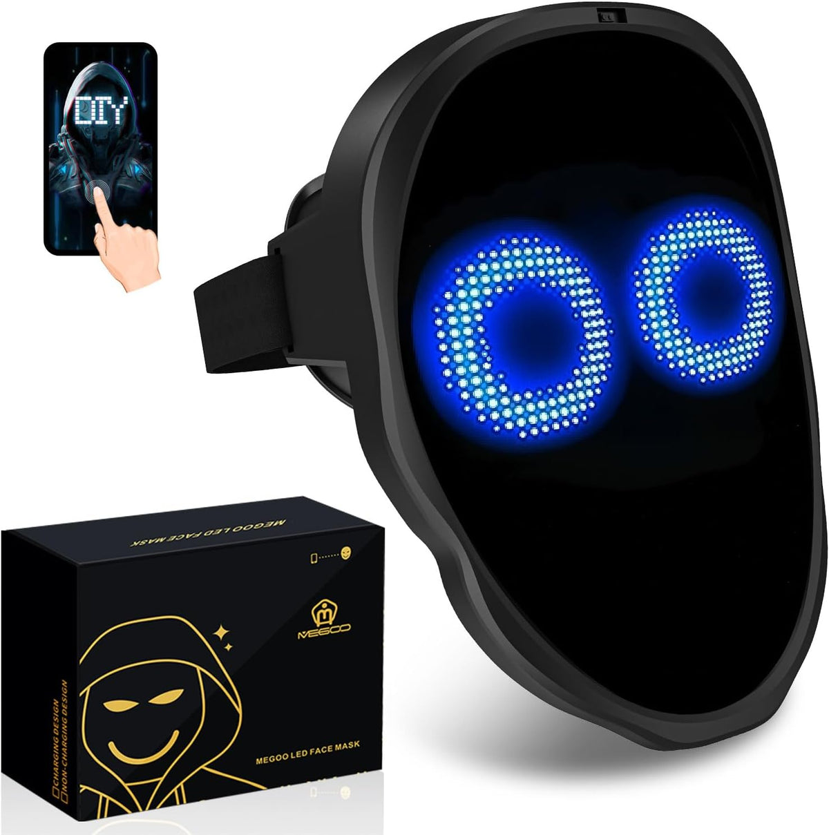 MEGOO Máscara LED con aplicación programable Bluetooth, máscara fac...