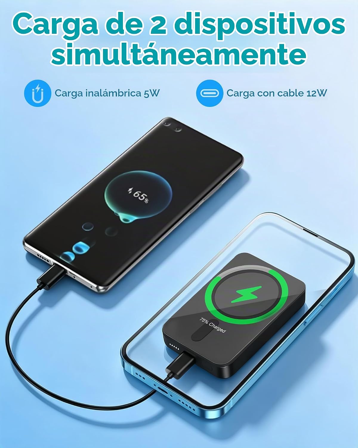 Cargador portátil magnético Miady para iPhone 5000mAh | Cargador po...