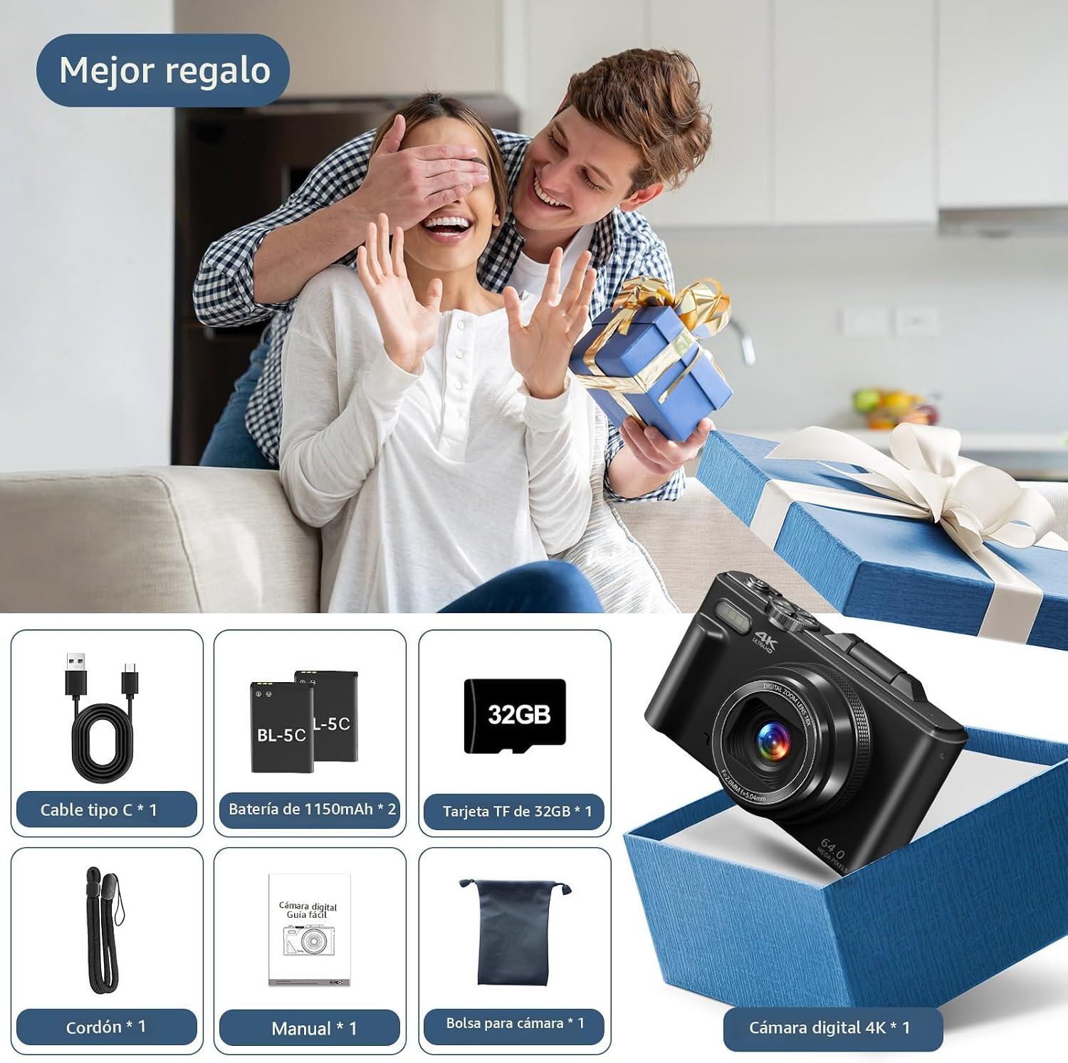 Cámara digital para fotografía, cámara de vlogging 4K para YouTube...