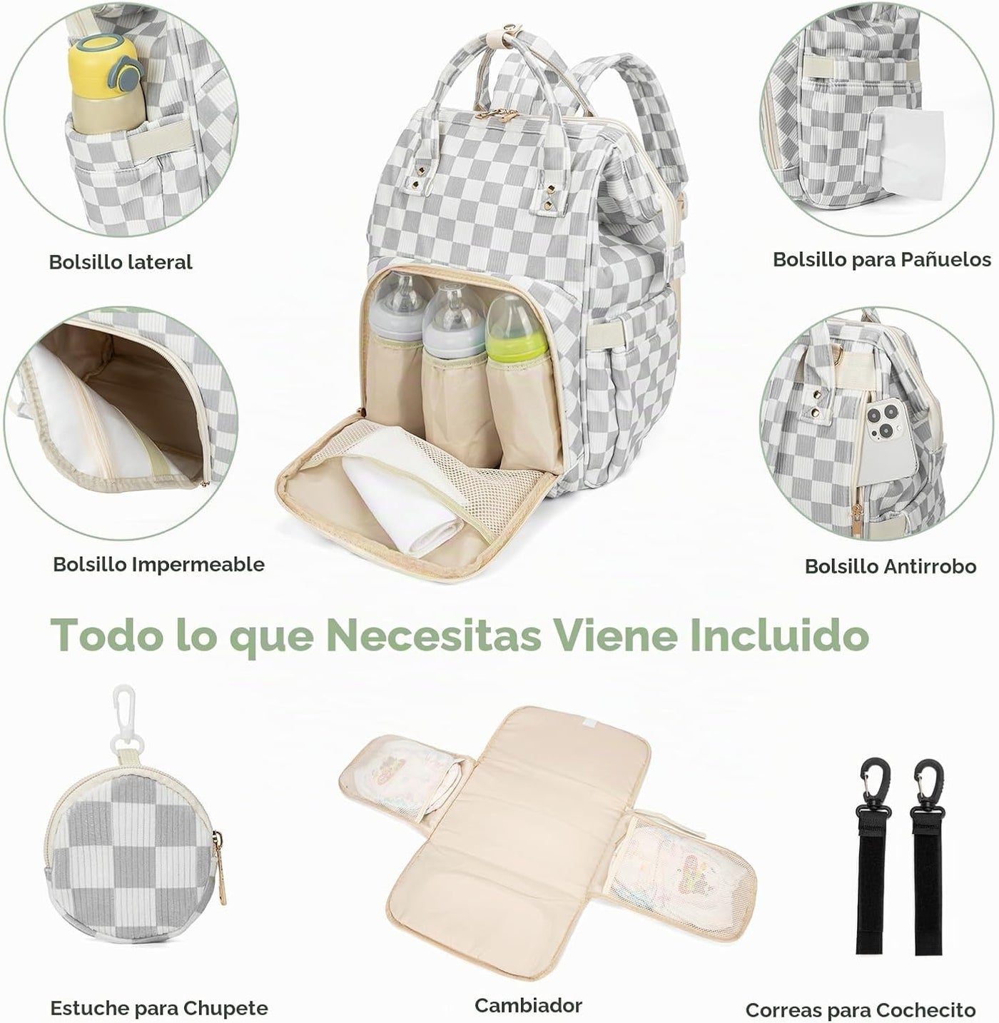 Mochila para pañales para mamá, bolsa de viaje de gran capacidad, b...