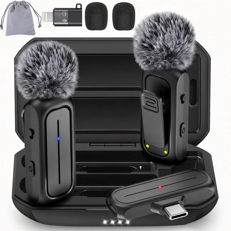 Mini micrófono Lavalier inalámbrico para iPhone, Android con estuch...