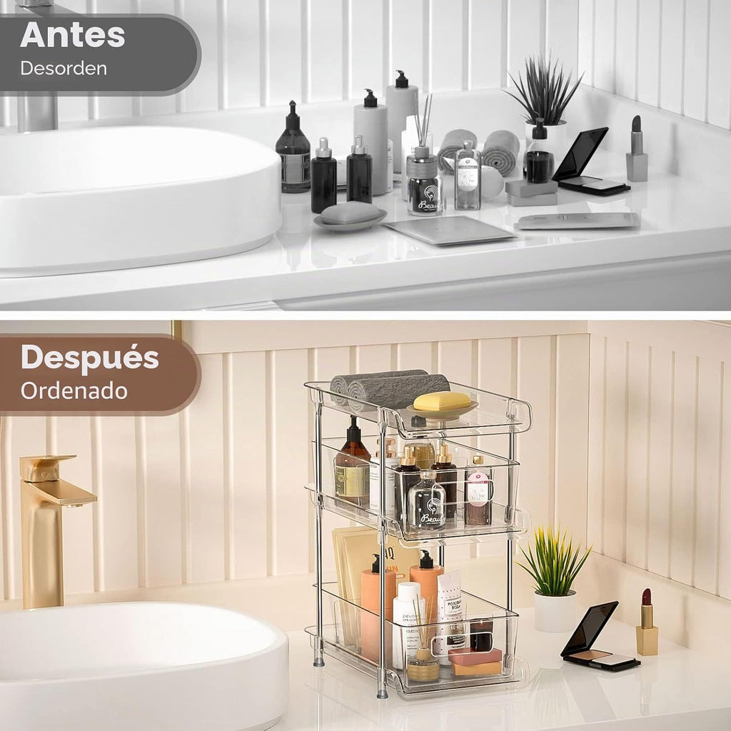 Juego de 2 organizadores de baño transparentes de 3 niveles con div...