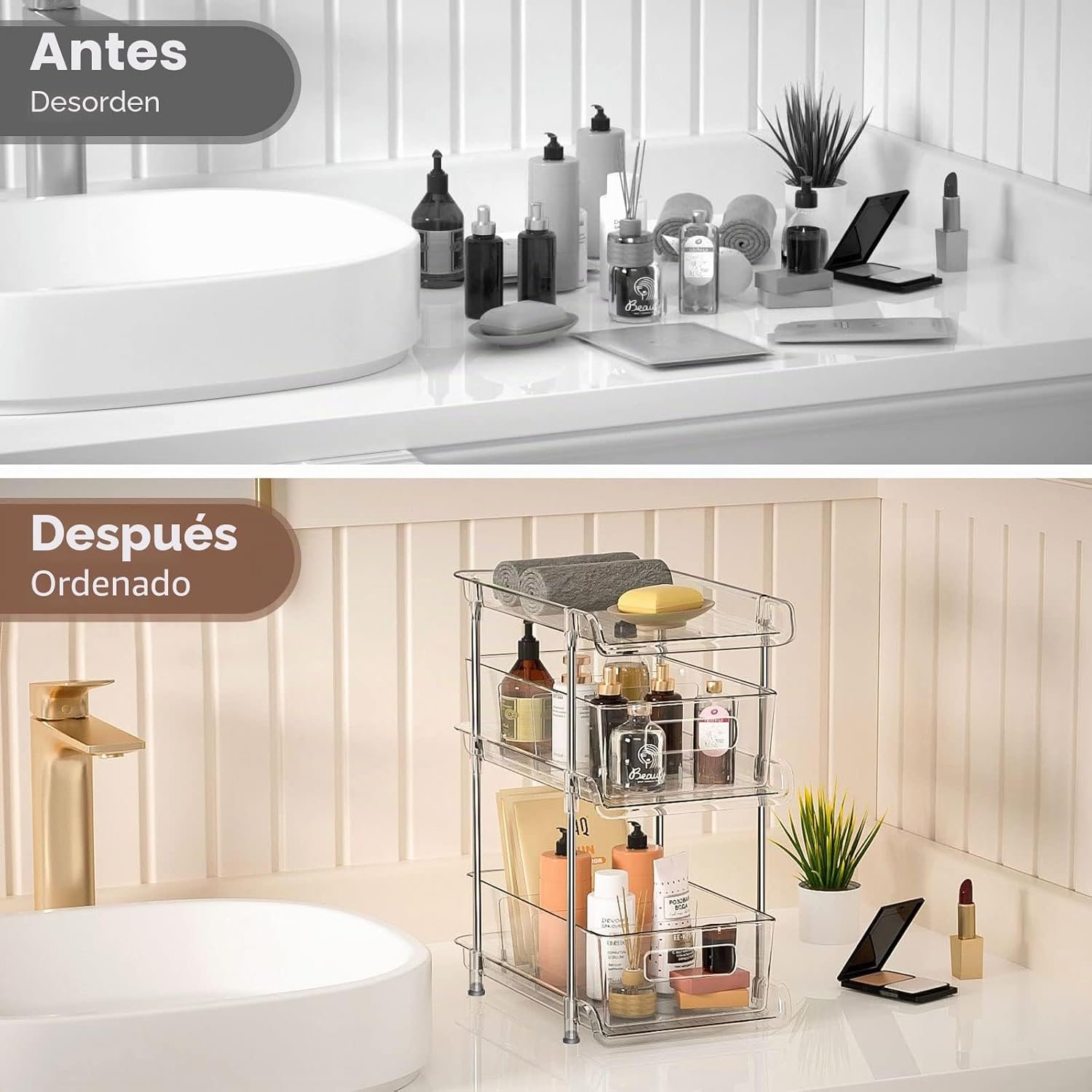 Organizador de baño transparente de 3 niveles con divisores, organi...