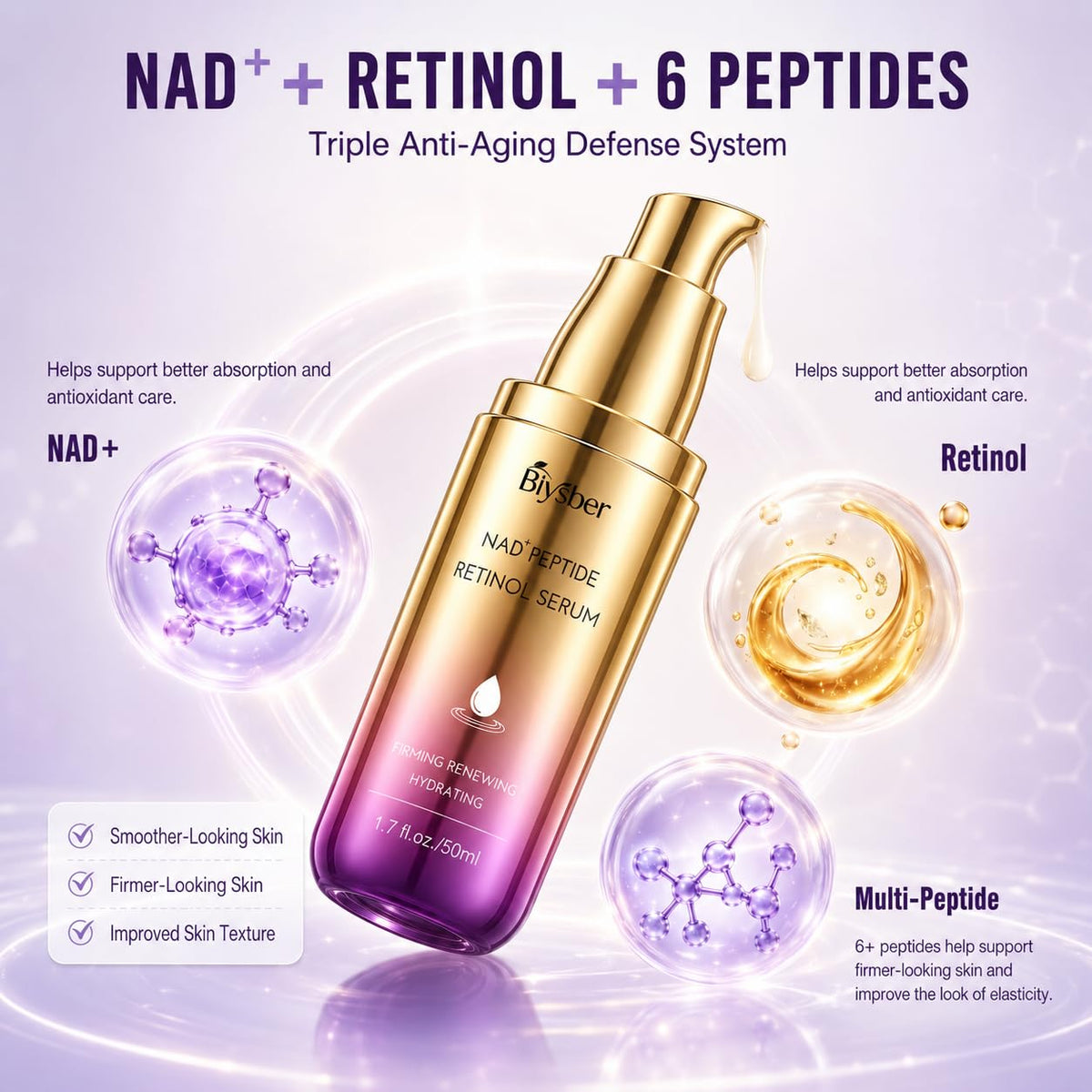 Suero de retinol para cara y cuello con péptido y NAD+, colágeno re...