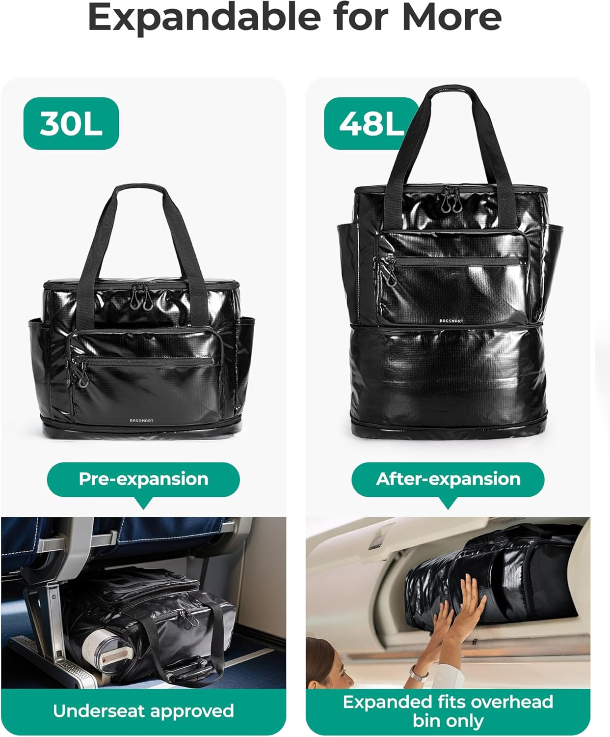 BAGSMART Bolso de viaje enrollable con ruedas, bolsa de equipaje de...