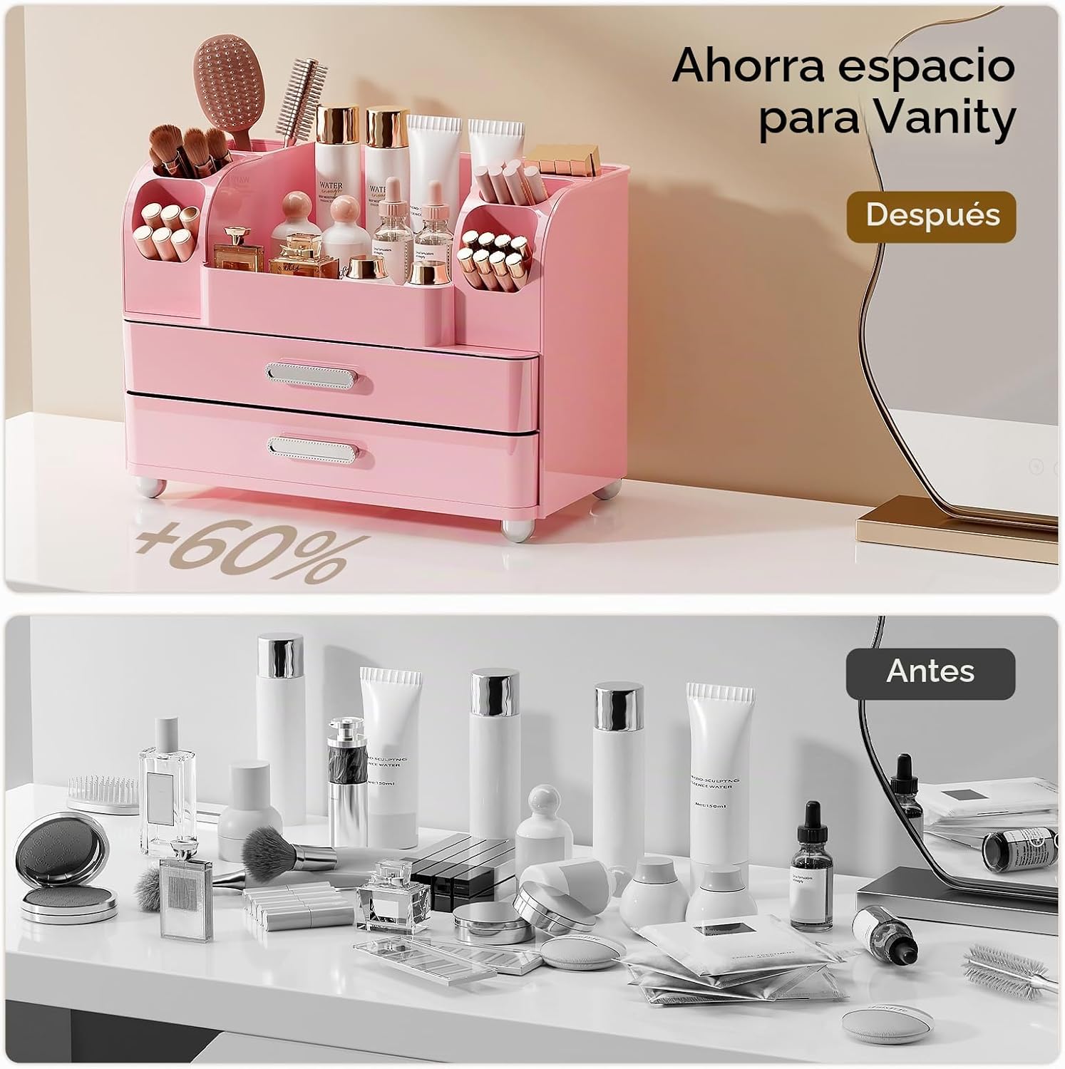 UFORU Organizador de maquillaje para tocador con 2 cajones grandes,...