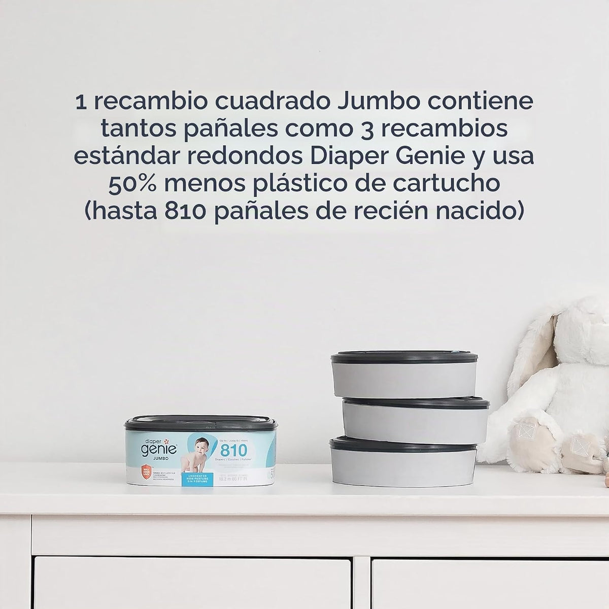 Diaper Genie Paquete de 2 repuestos cuadrados jumbo con película co...