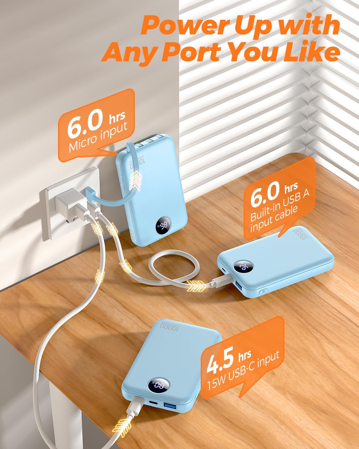 Cargador portátil Zmmyuluo 10000mAh con 4 cables incorporados 40% m...