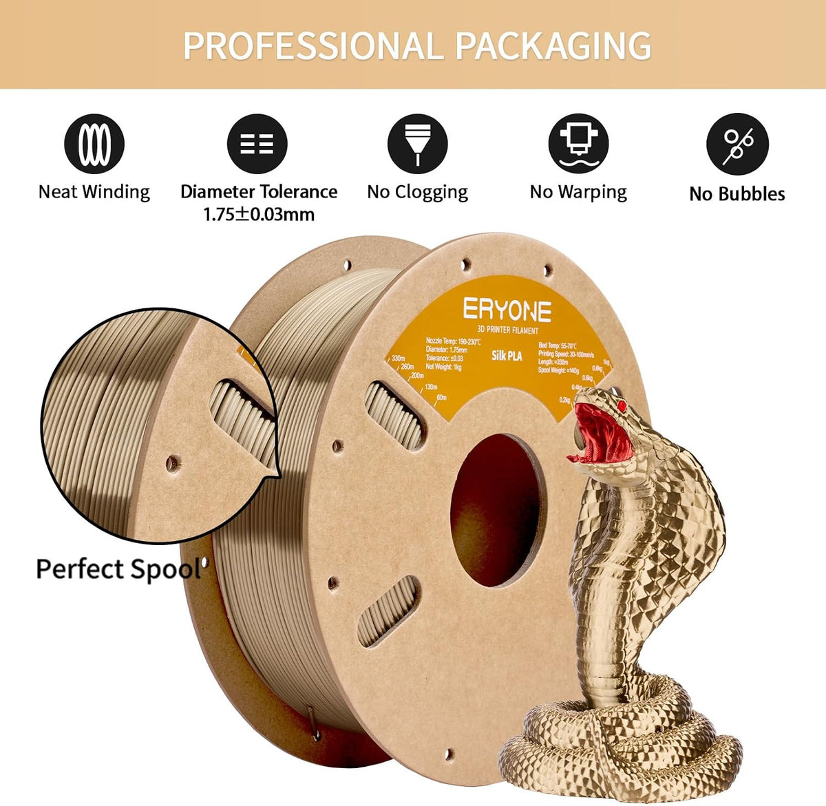 ERYONE Filamento PLA de seda para impresora 3D de 0.069 pulgadas +\...