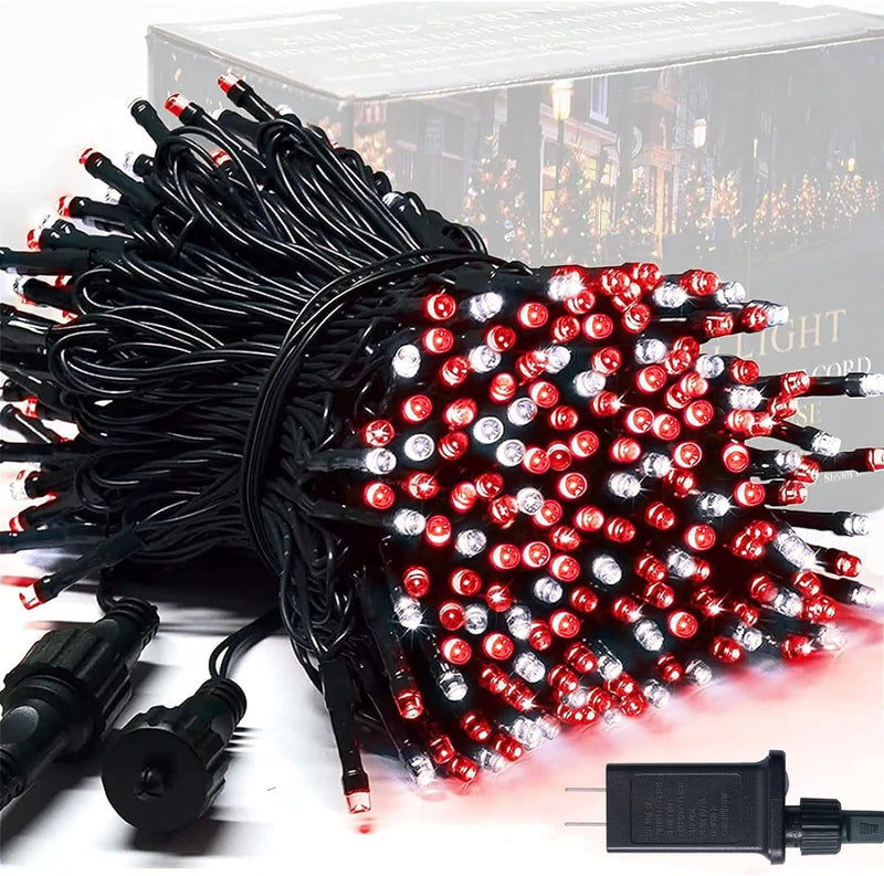 JMEXSUSS - 250 luces LED rojas y blancas de Navidad, cadena de luce...