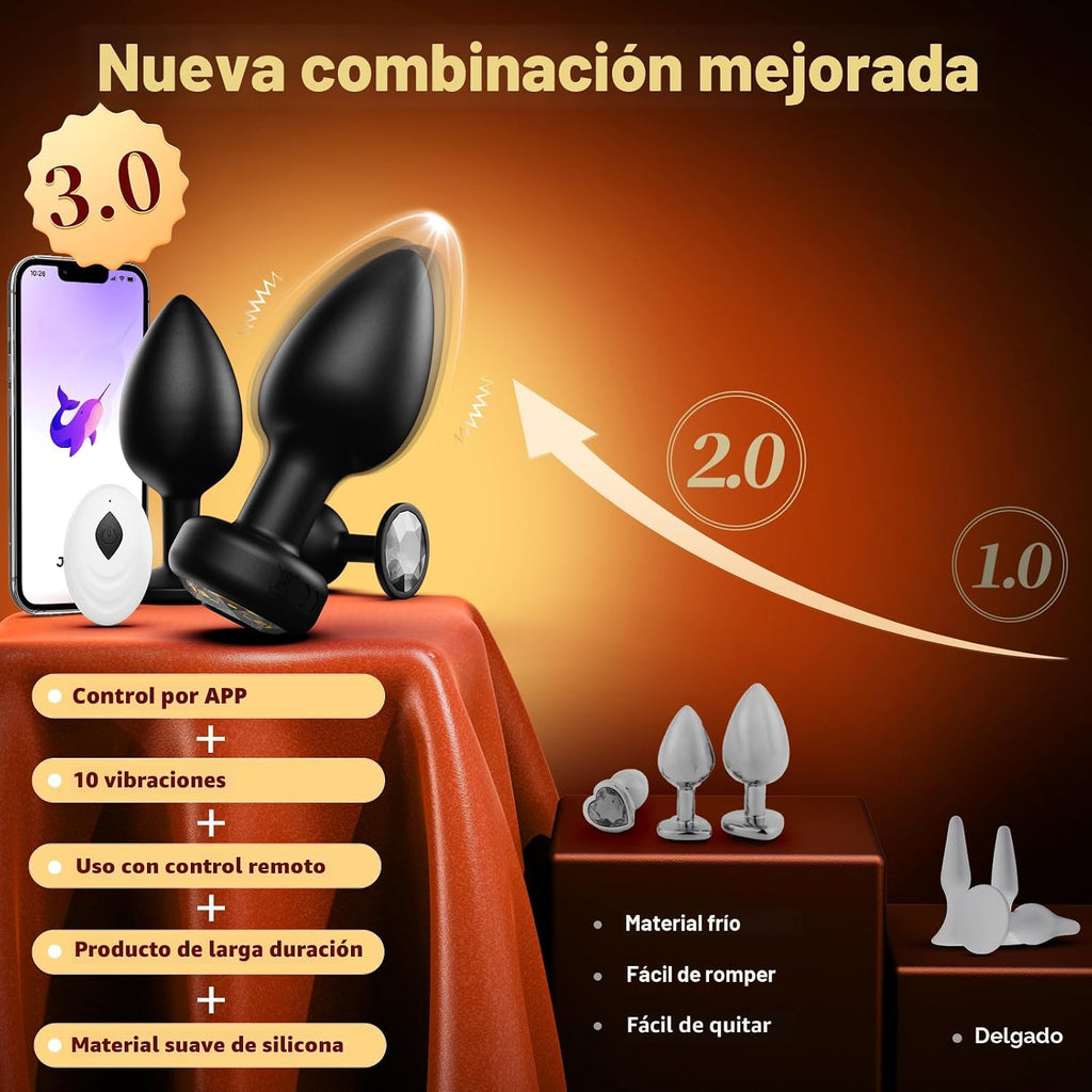 Tapón anal vibrador, tapón anal de silicona para adultos 3 piezas,...