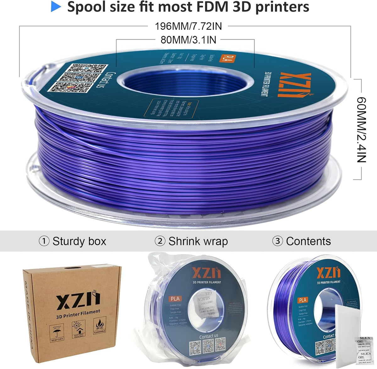 XZN Filamento PLA de Seda Tricolor para Impresora 3D de 1.75mm, Fil...