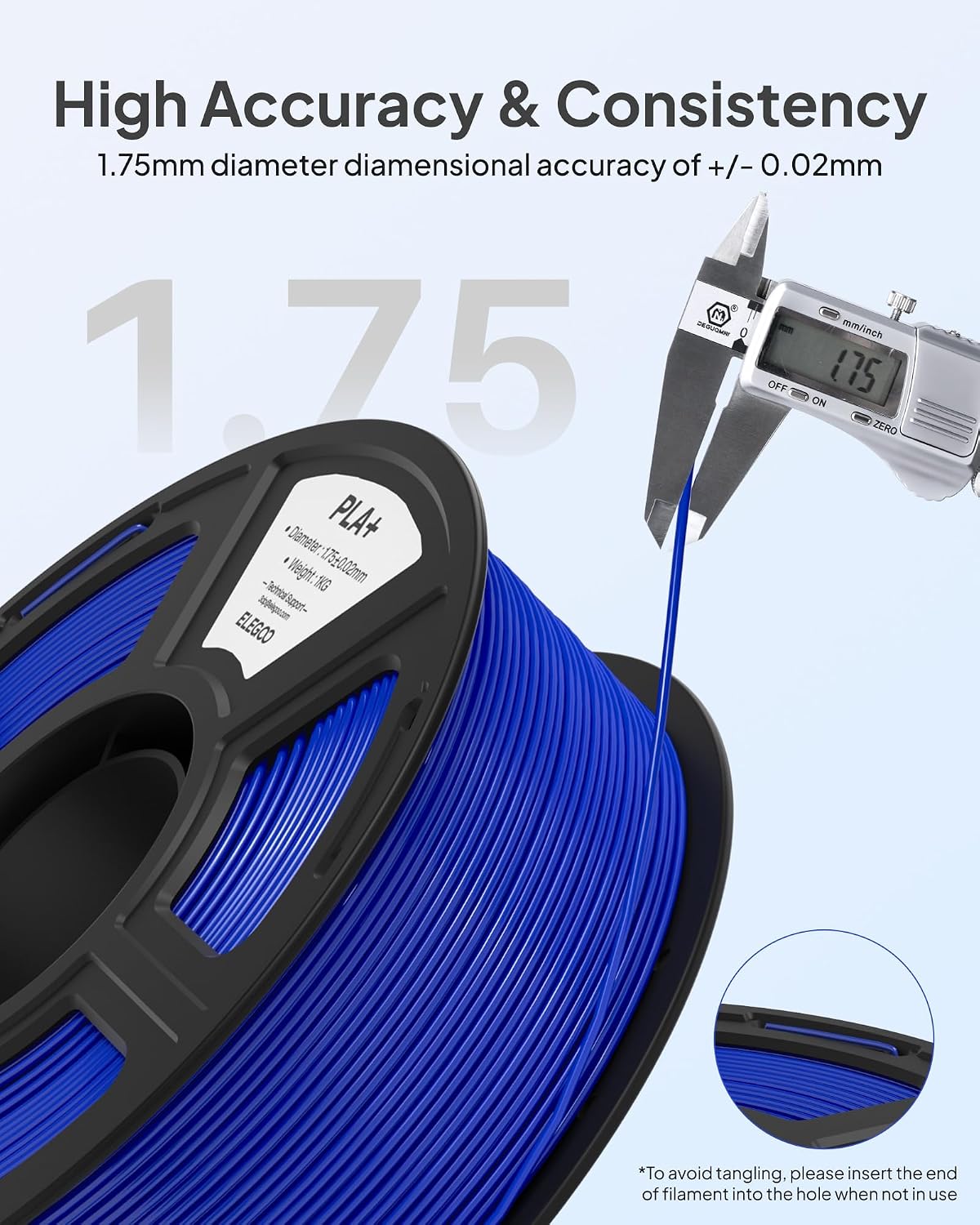 ELEGOO Filamento para impresora 3D PLA+ de 0.07 in, gris espacial,...