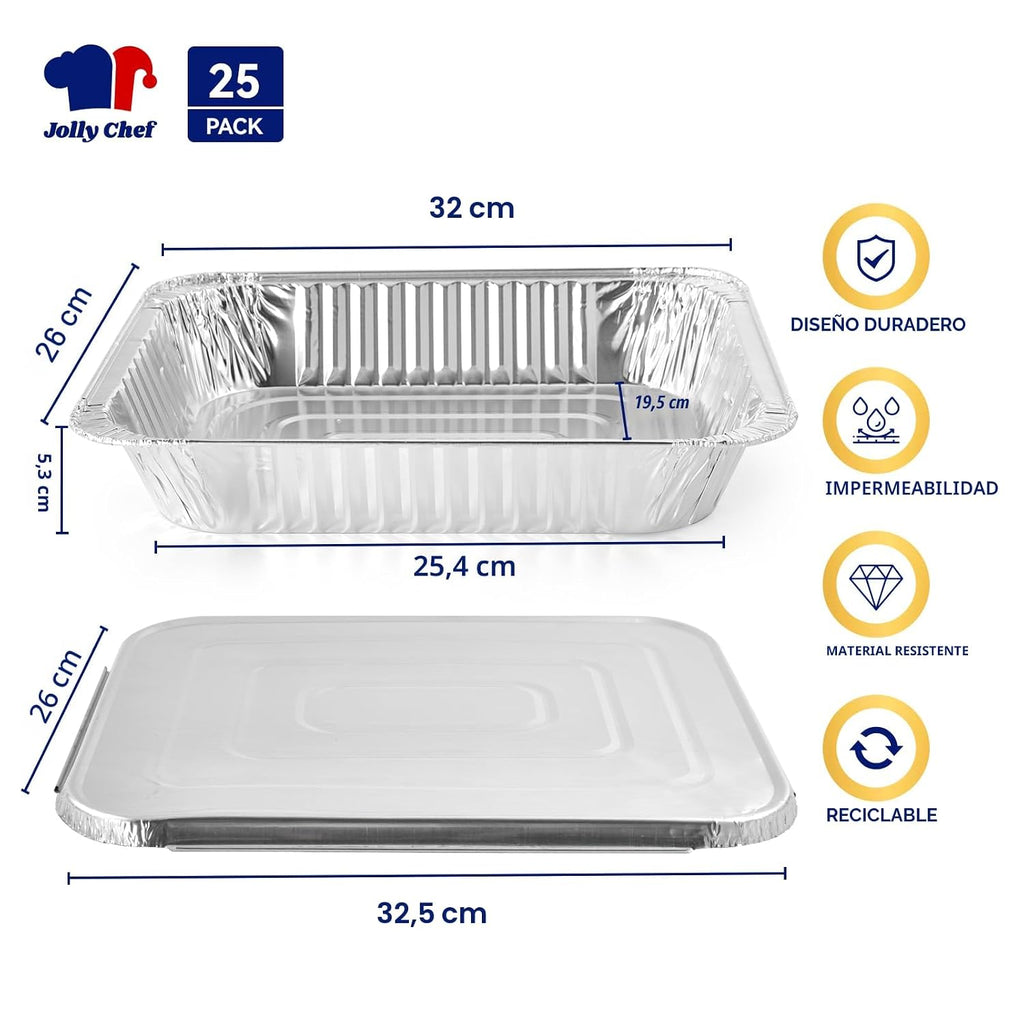 JOLLY CHEF Bandejas de aluminio de 9 x 13 con tapas (25 unidades) -...