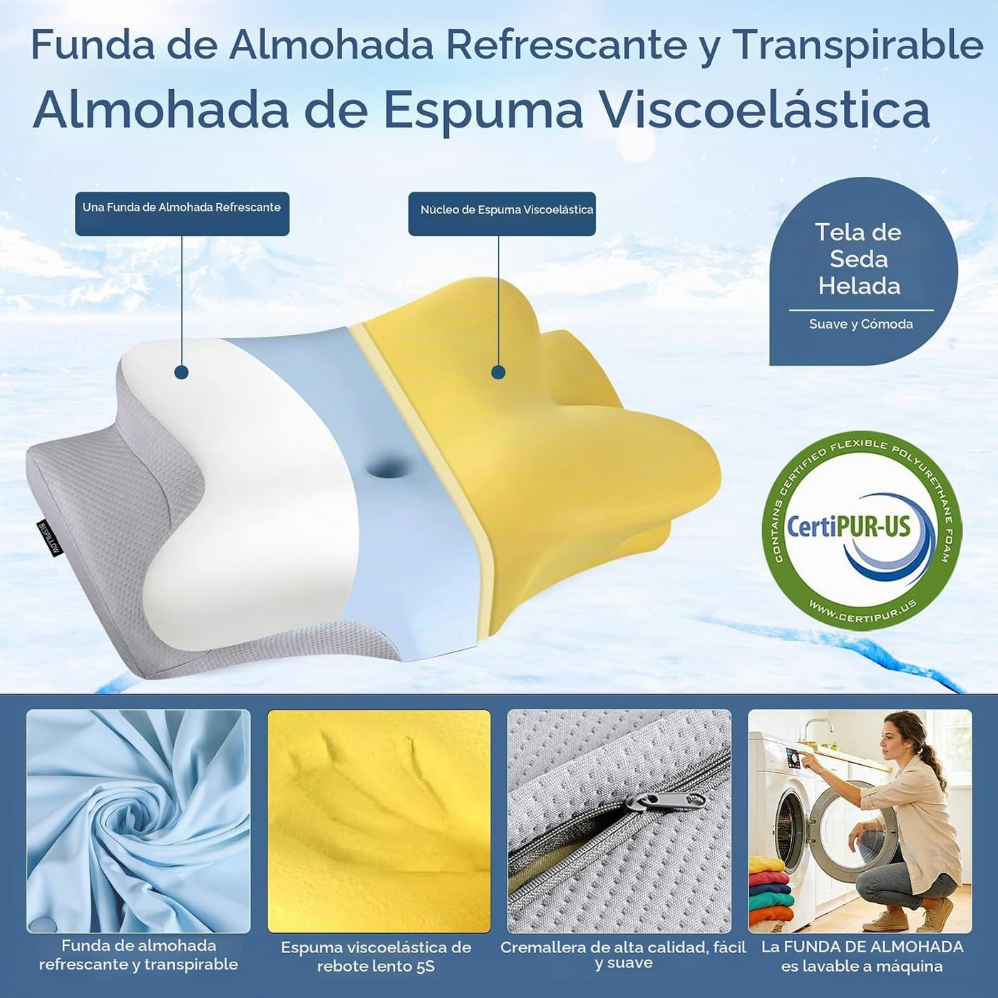 Almohada cervical para aliviar el dolor de cuello, almohada ergonóm...