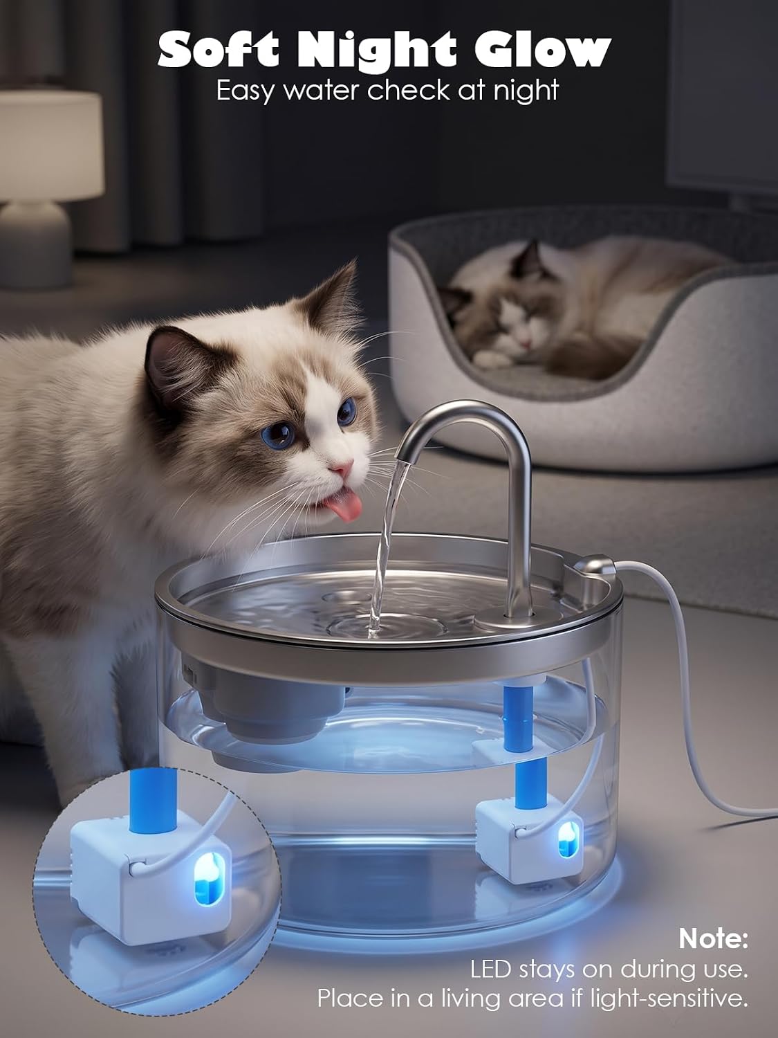 Fuente de agua de cristal para gatos, 95oz\/2.8L, apta para lavavaj...