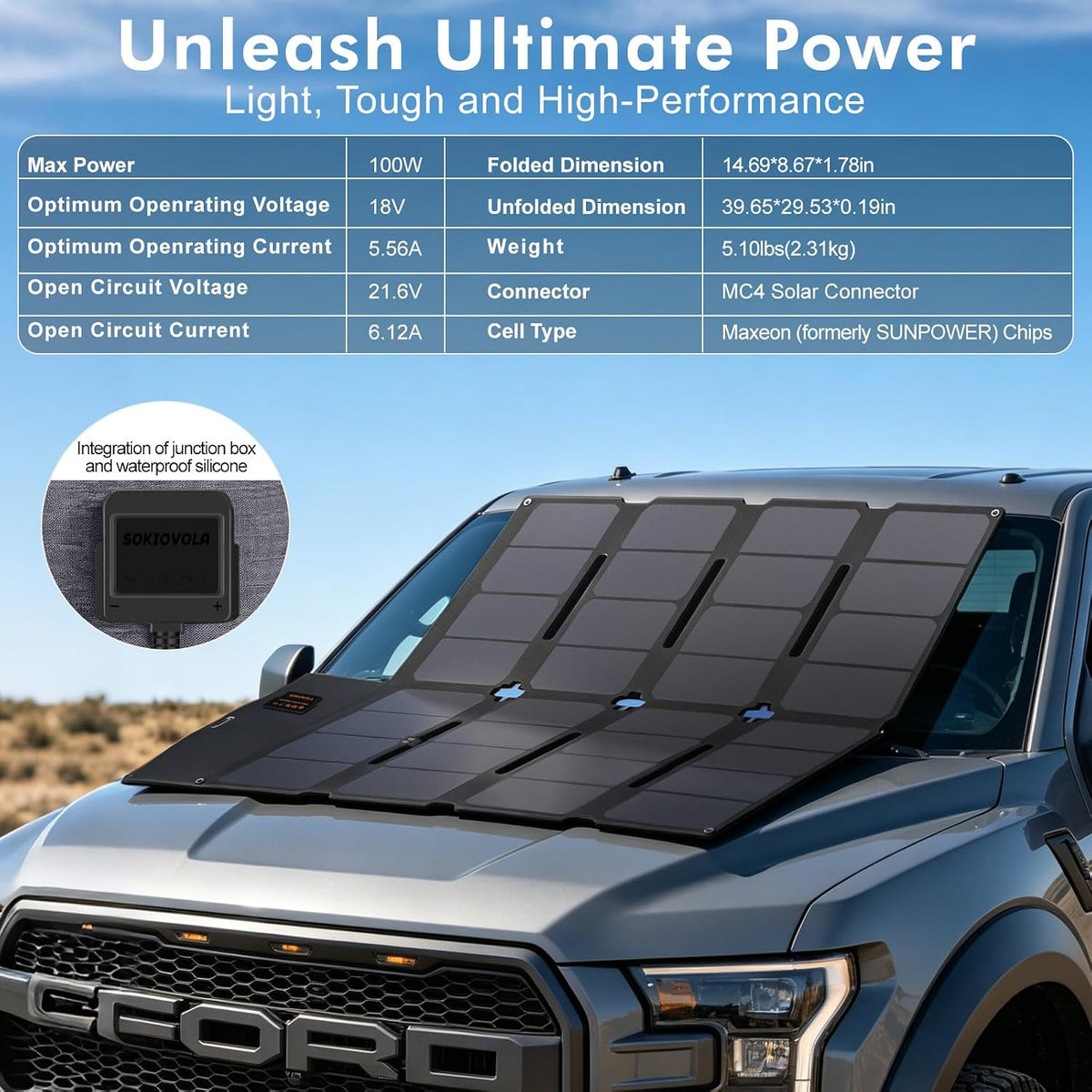 SOKIOVOLA Panel solar portátil de 100 W MC-4 Kits de cargador de pa...