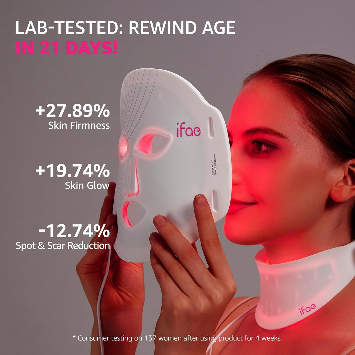 Máscara de terapia de luz roja para cara y cuello con 396 LED | 850...