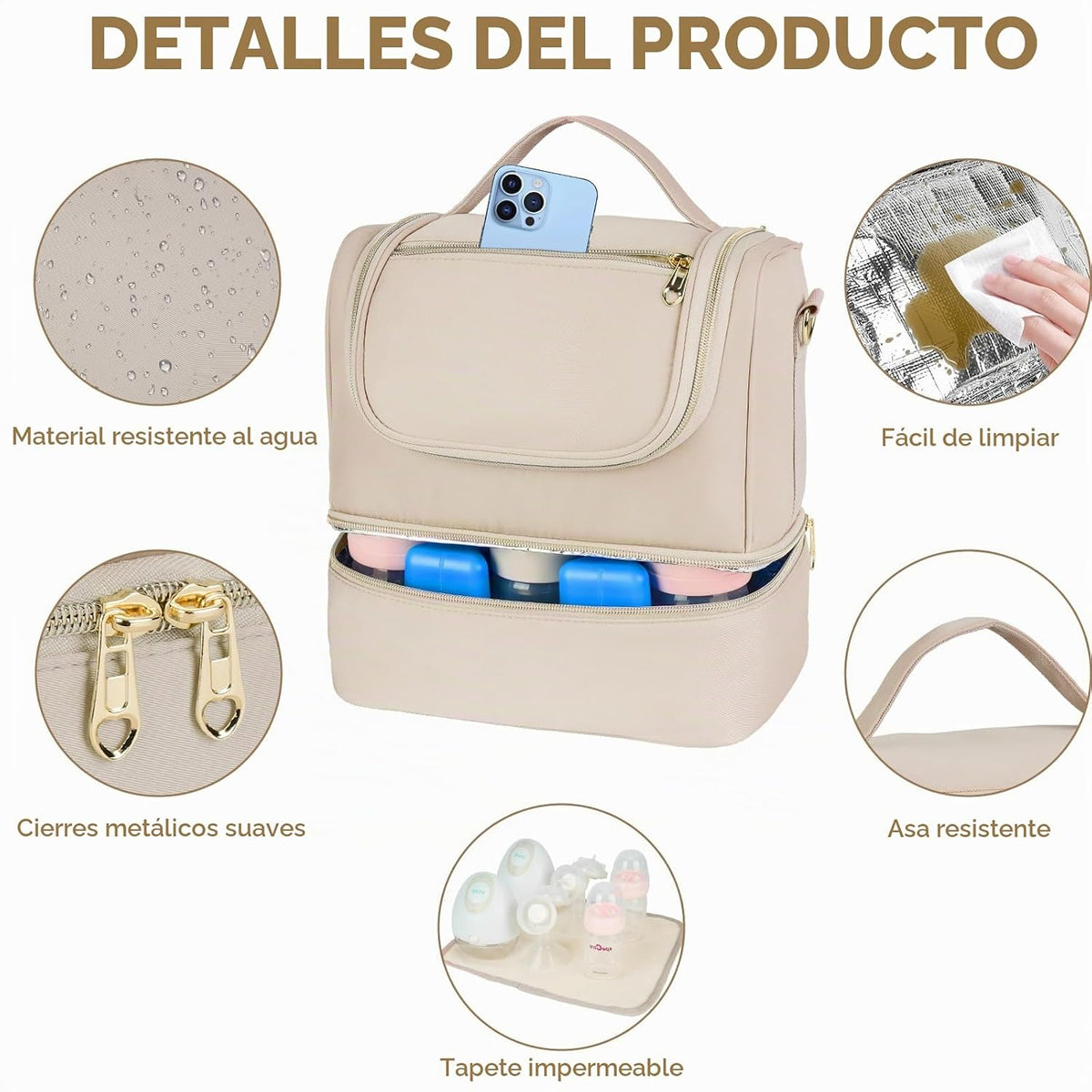 Jaffzora Bolsa de bomba portátil con compartimento refrigerante par...