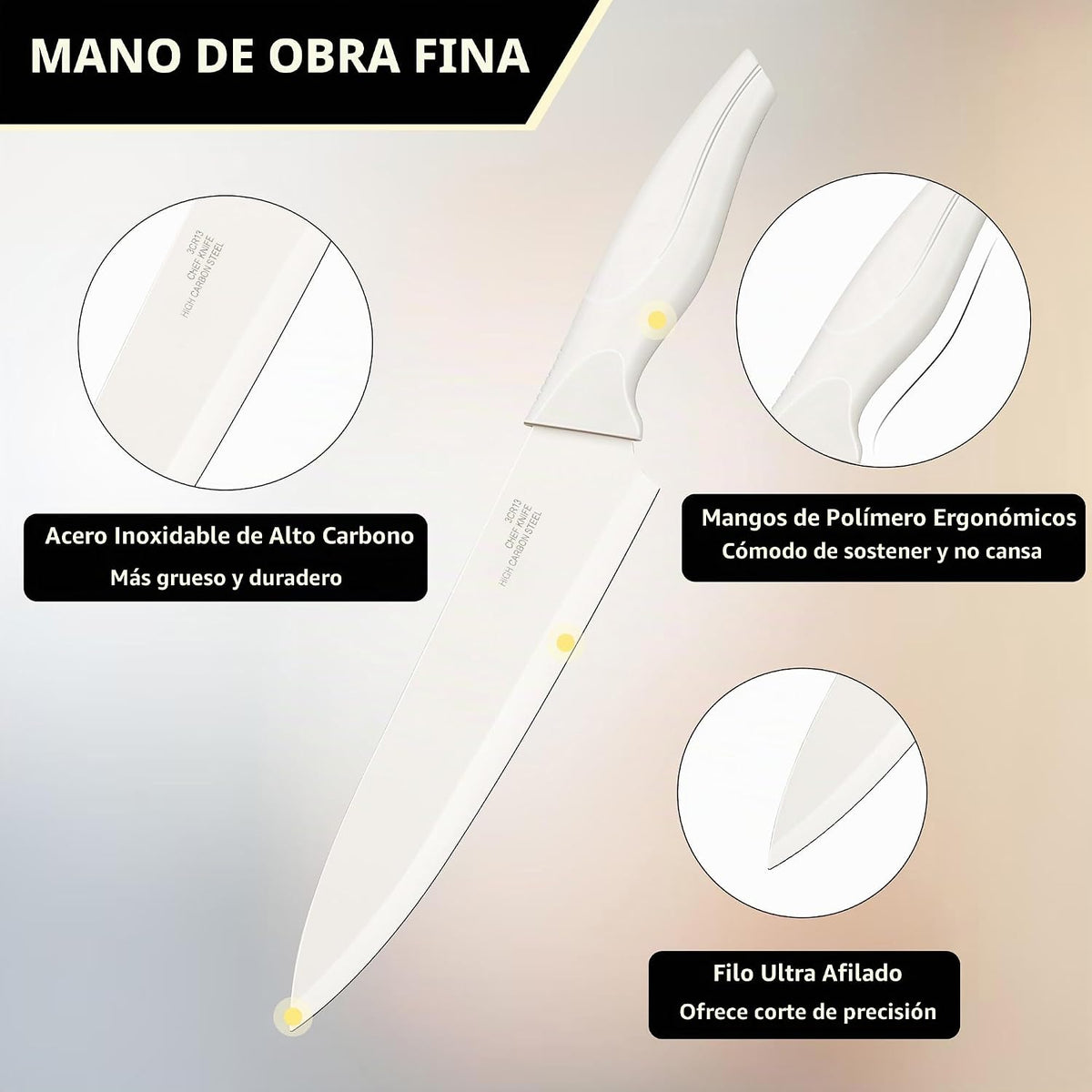 E-far - Juego de cuchillos con bloque, 15 piezas, juego de cuchillo...