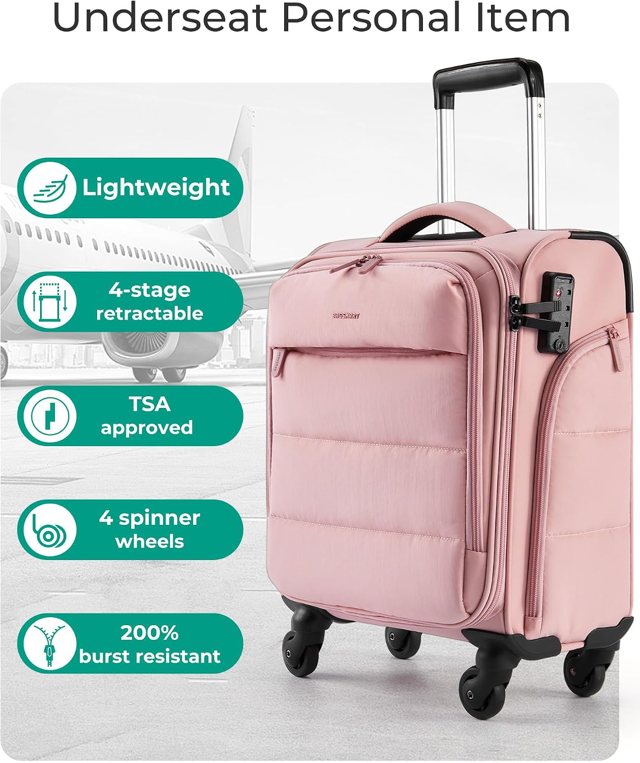 BAGSMART Equipaje de mano para debajo del asiento aprobado por aero...