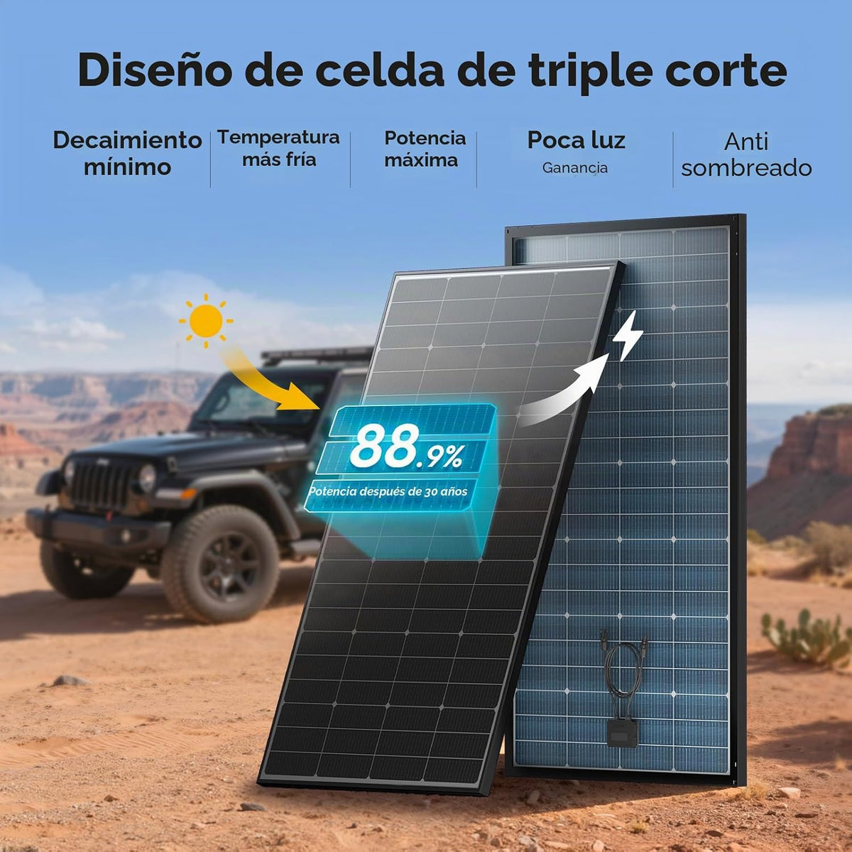 JJN Bifacial Panel Solar de 400 W, 16BB Tipo N 2 Pcs 200W 12V 25% A...