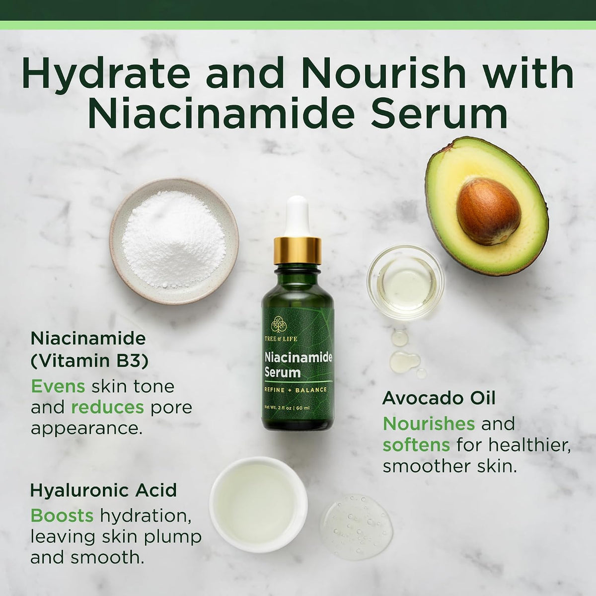 Suero de niacinamida Tree of Life para rostro, aceite facial para a...