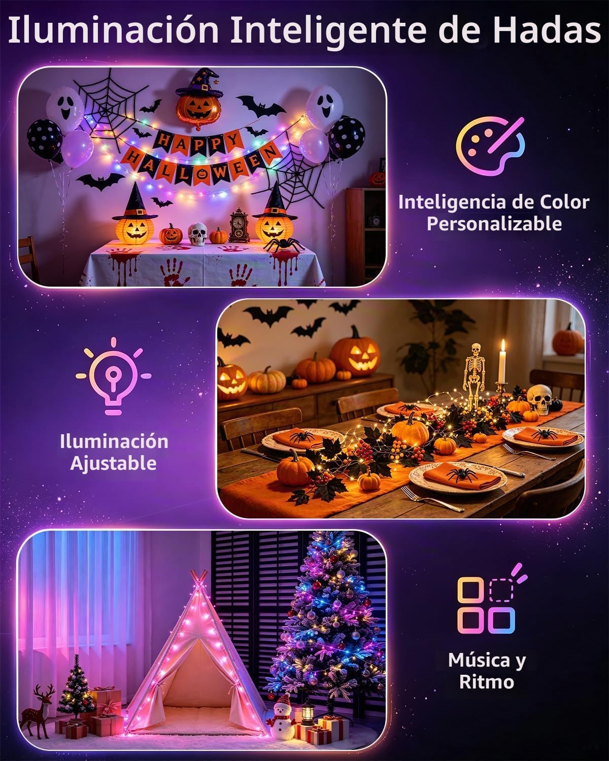 Super RGB Cadena de luces de hadas inteligente, 33 pies, carga USB,...