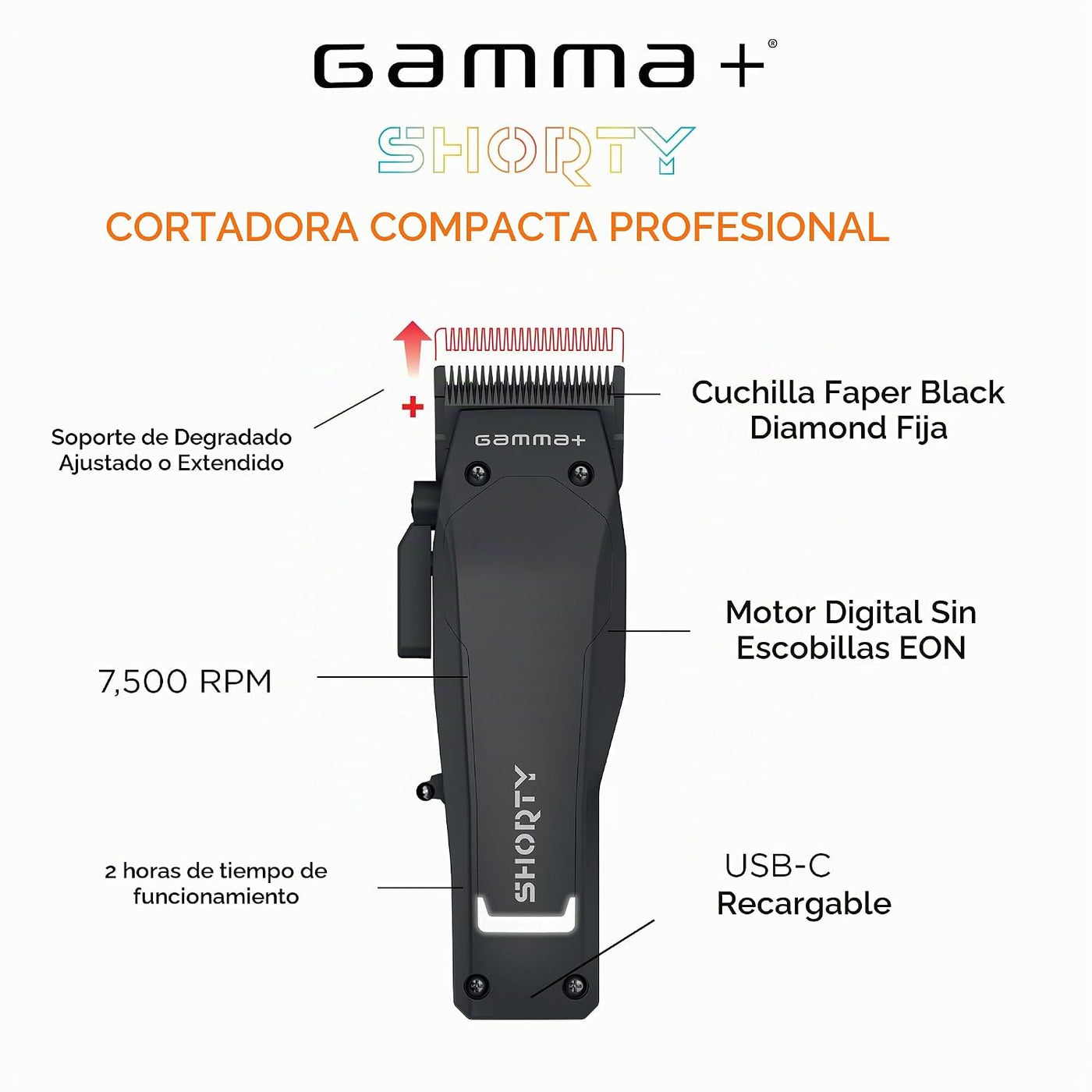 GAMMA+ Shorty - Cortapelos inalámbrico profesional para hombres, mo...