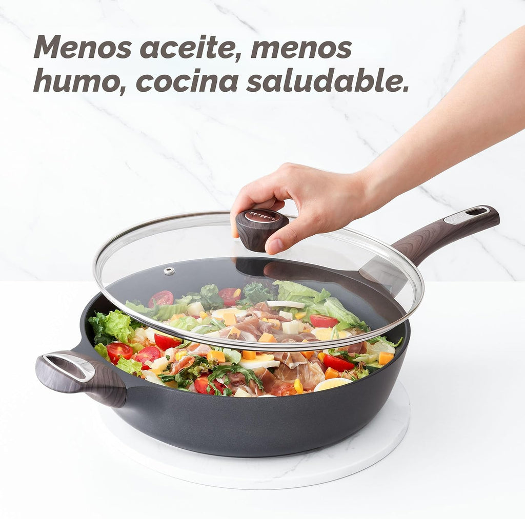 SENSARTE Sartén antiadherente con tapa, sartén profunda grande de 1...