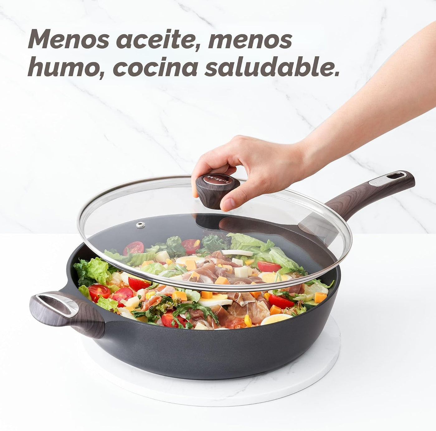 SENSARTE Sartén antiadherente con tapa, sartén profunda grande de 1...