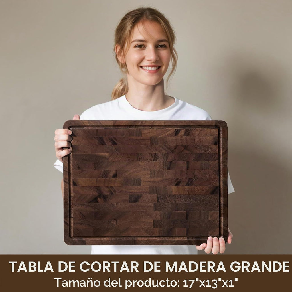THETCHRY Tabla de cortar de madera de nogal para cocina, tabla de c...
