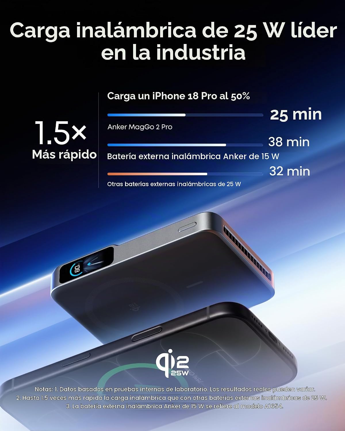 Anker MagGo 2 Pro Power Bank, cargador portátil Qi2.2 25W 10000mAh...