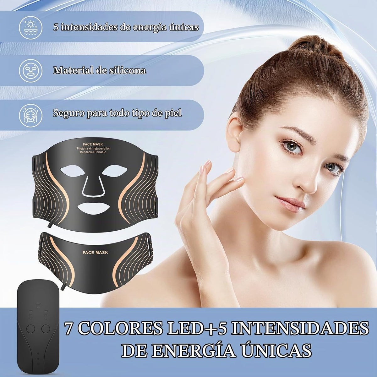GIHWRRI Terapia de luz roja para cara y cuello, máscara de terapia...
