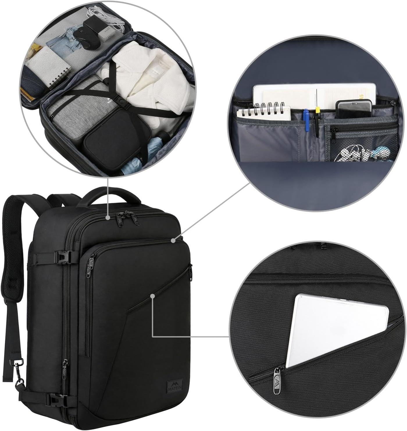 MATEIN Mochila de Mano, Mochila de Viaje Extra Grande Expandible Ap...